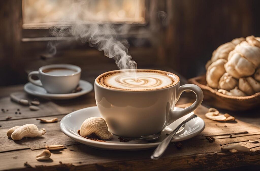 Alt text: "Mushroom coffee ingredients laid out on a table for incorporating into routine."