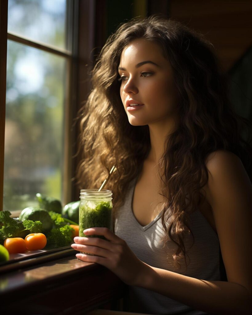 Image showing green juice with fruits and vegetables. A healthy skin and hair elixir. health benefits of green juice